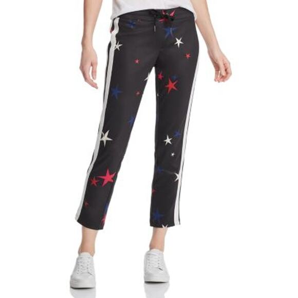 Pam & Gela Star Striped Cropped Track Pants Joggers Women's Size S Small Black - Picture 1 of 16